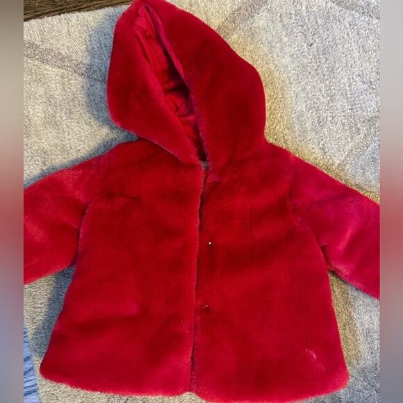 First impressions brand red faux fur coat size 6-9 months EUC - Picture 1 of 10